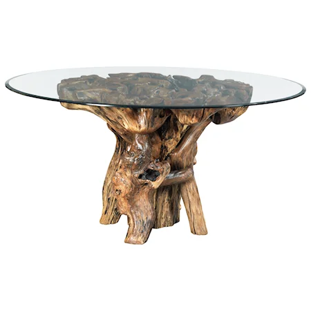 Rustic Root Ball Dining Table with Tempered Glass Top